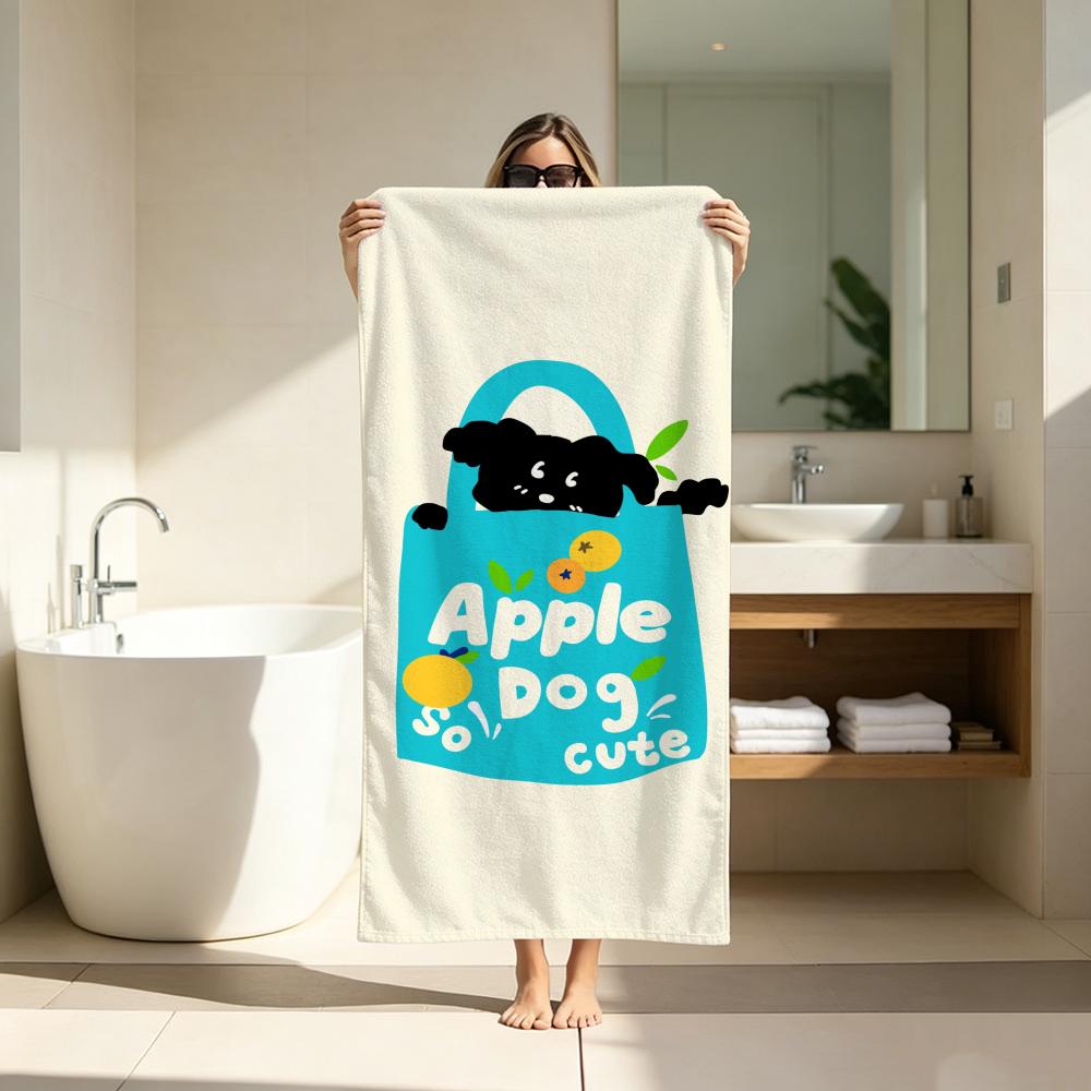 Cartoon Cute Black Puppy Fruit Towel Microfiber soft Beach Towel for Travel Fitness Sauna Bathing Camping