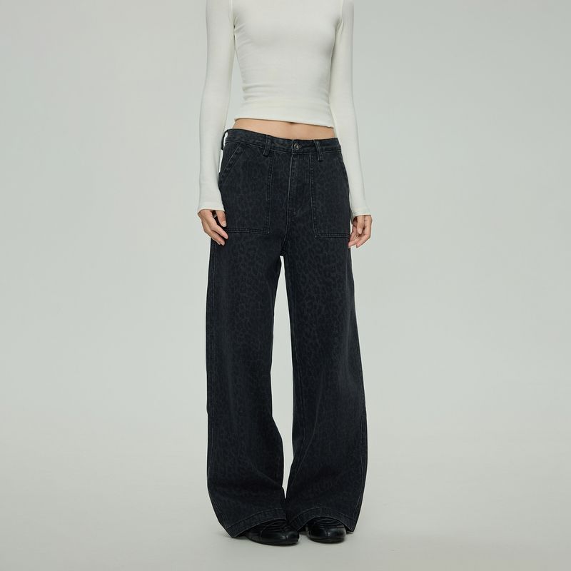 Black of Exit High Street Jeans Washed and Distressed Denim Trendy Brand Loose Casual American Straight-Leg Pants