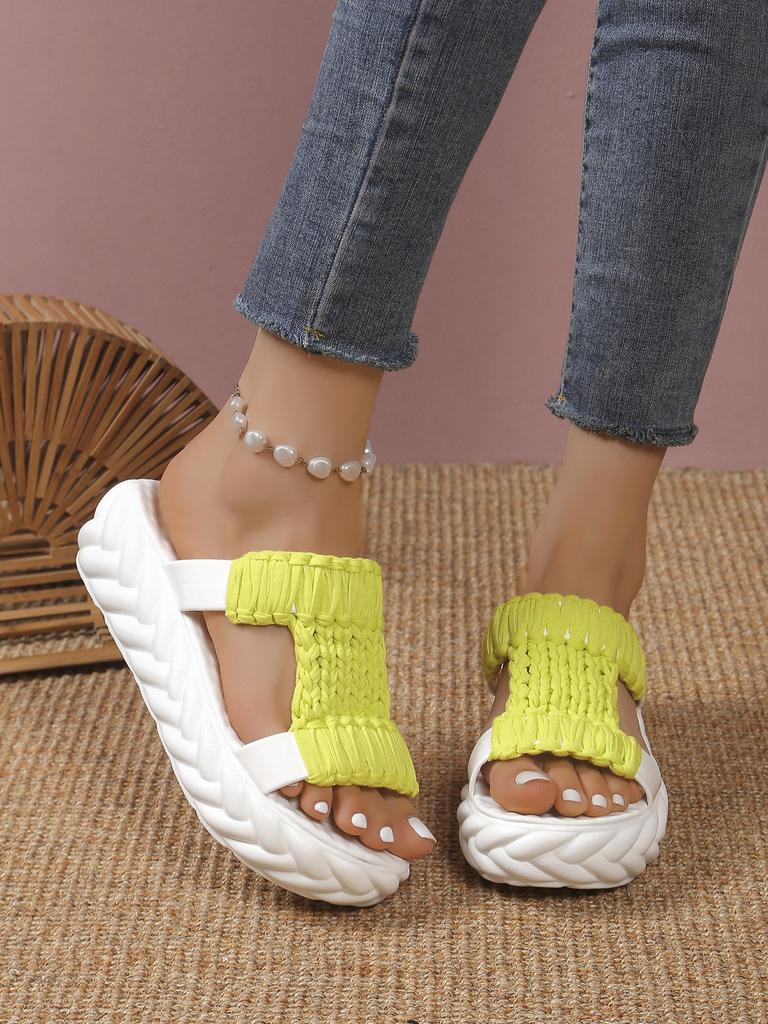 Cross-border Large-size Thick-soled Lightweight Woven Slippers for Women's Summer European and American New Bright-colored Slippers for Women