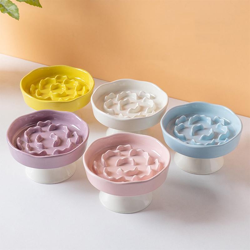Pet Slow Feeder Bowl Ceramic Elevated Cat Bowl Protects Cervical Vertebrae Pet Supplies