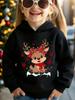 Kids Xmas Holiday Hoodie Autumn Winter Cute Bow Reindeer Print Boys Girls Long Sleeve Casual Christmas Party Sweatshirt