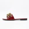 New Luxury Women's Slippers Summer Metal Buckle Crocodile Pattern Wine Red Fashionable Flat Slippers Outerwear Play Sandals