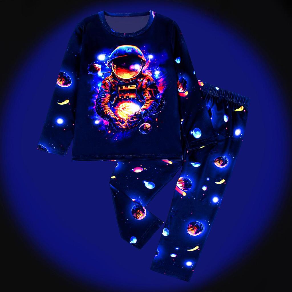 Ψηφιακό Πράσινο Φθορίζον Πυτζαμοσετ Δεινόσαυρος Αυτοκίνητο για Αγόρια και Κορίτσια - Μακρυμάνικο & Παντελόνι