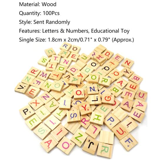 Fantastic Wooden Letter Alphabet Scrabble Number English Words Kids Educational Toy 100Pcs