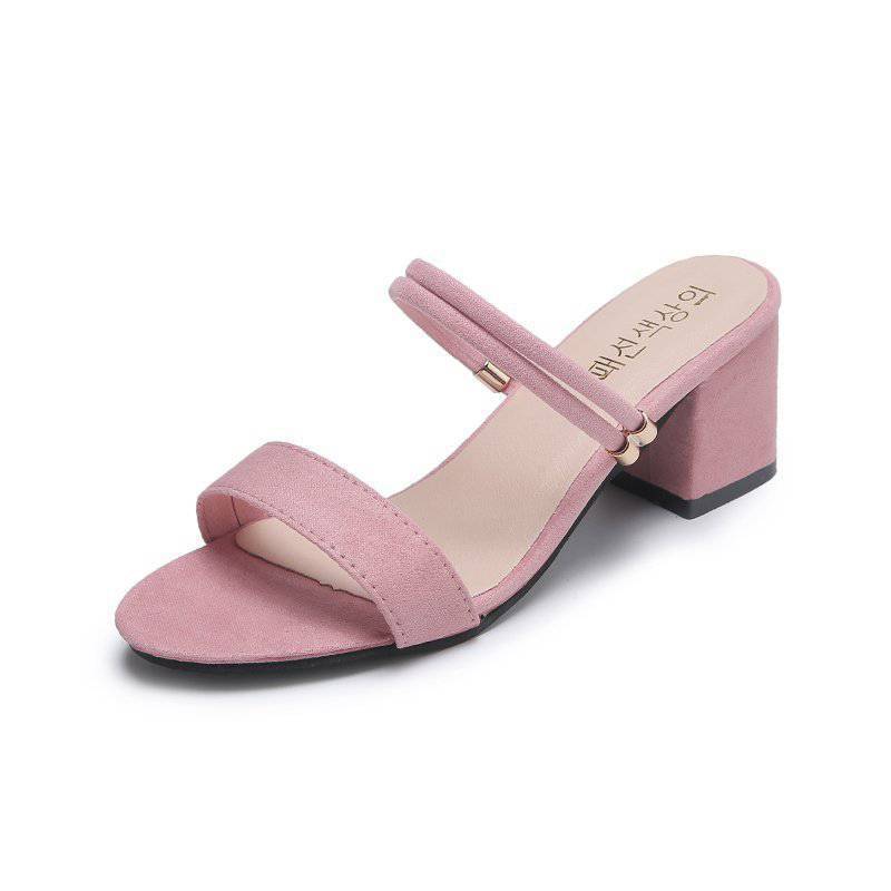 

Женские сандалии 202 новые летние туфли два способа носки корейская версия пряжка на одном ремешке на толстом каблуке крутые шлепанцы женские 40 розовый