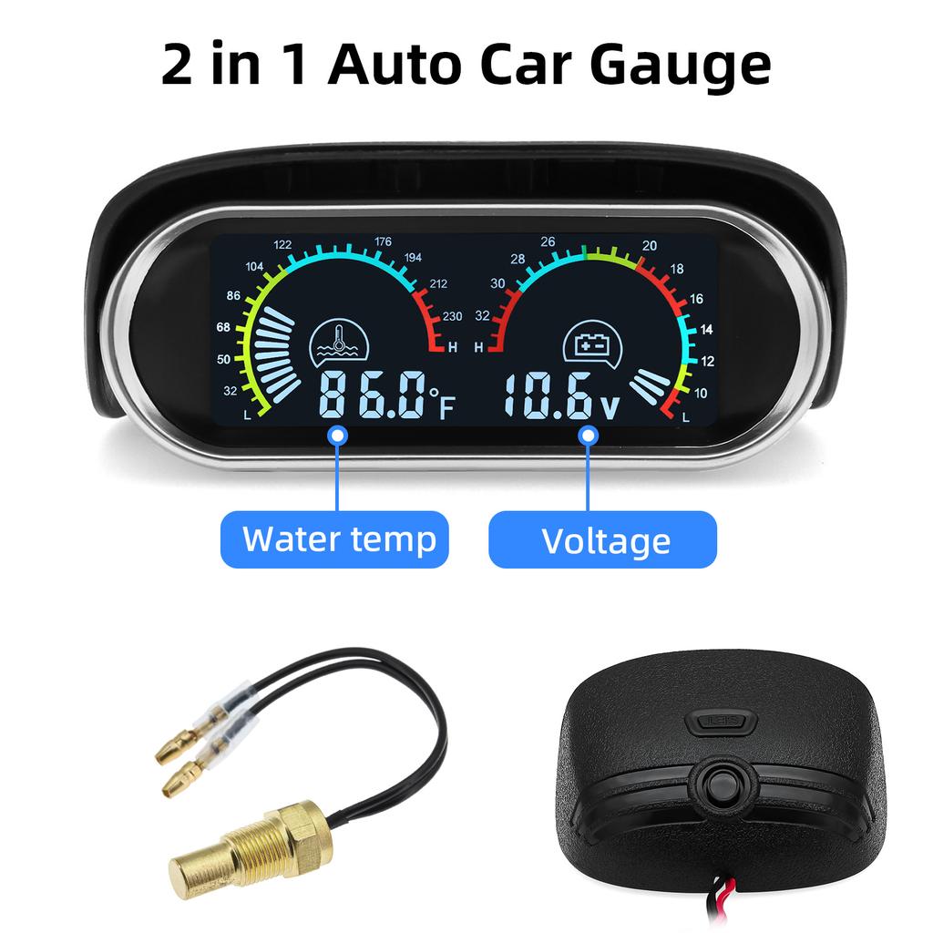 New 12v/24v Auto Car 2 in 1 LCD Digital Display Water Temperature+ Voltmeter+Temp Sensor+Adapter(Optional)Universal for Cars
