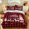 3pcs(1 Bedspread + 2 Pillowcases) Featuring Red and Black Plaid Christmas Elk and Snowflake Pattern Perfect for Home Decorati