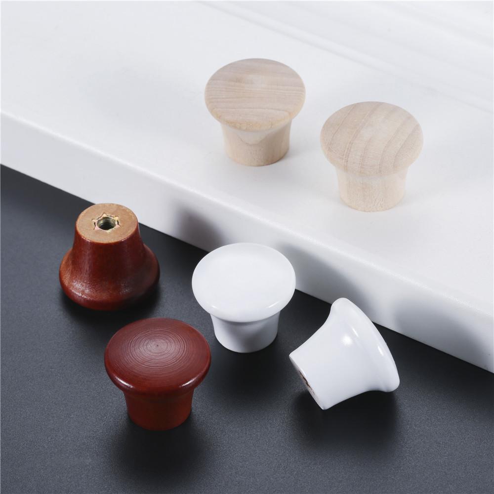 10pcs Mini Wood Knobs w/screw 23*20mm 0.91" Round Pull Single Hole Handle Unpainted Wooden Red White Decor Cabinet Drawer Chest