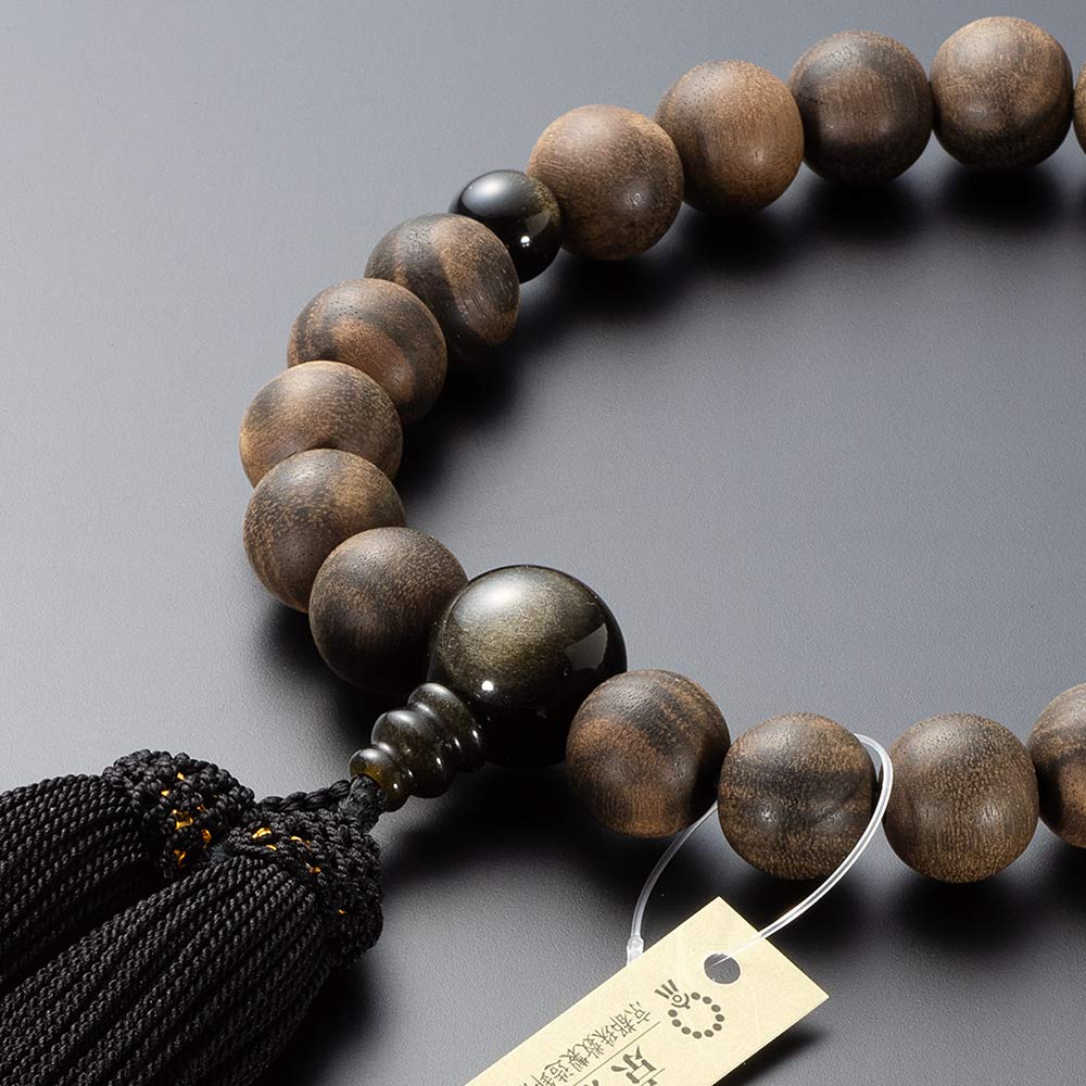 Takita Shoten Buddhist Altar Rosary for Striped Ebony Gold Obsidian 22 Silk Rosary Pouch Usable for All Buddhist Certificate Shop Kyoto-style Men,
