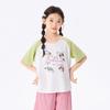 Xiaoyinman Girls' Cartoon Print Color Block Short Sleeve T-Shirt