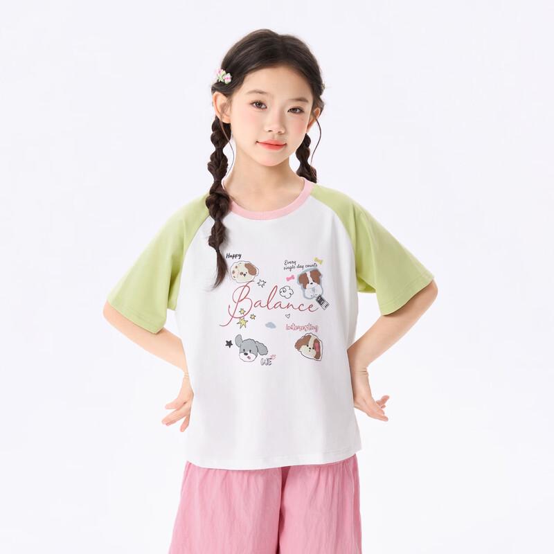 Xiaoyinman Girls' Cartoon Print Color Block Short Sleeve T-Shirt