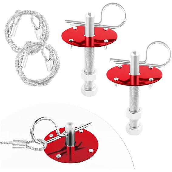 Hood P Kit For Car - Stainless Steel Hood Pin Lock Clip With Racing Lanyard For Fixing Car Hood Cover & Reduce Shaking - Universal Car Mods Exterior