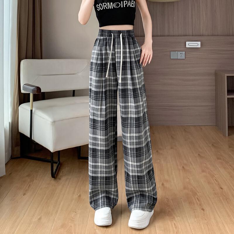 Demana Flattering Elastic Waist Plaid Wide-Leg Pants