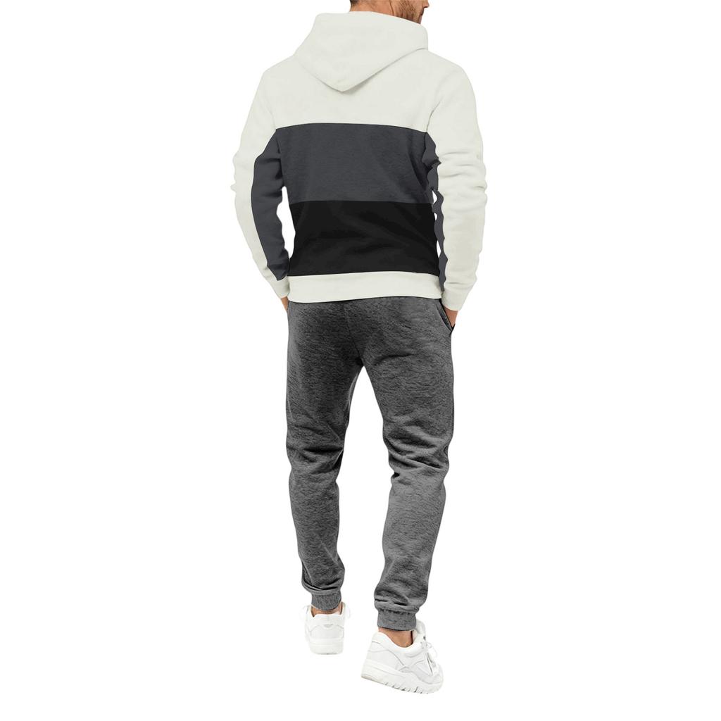 Men's Color Block Lined Hoodie Sweatshirt and Jogger Pants Set for Winter