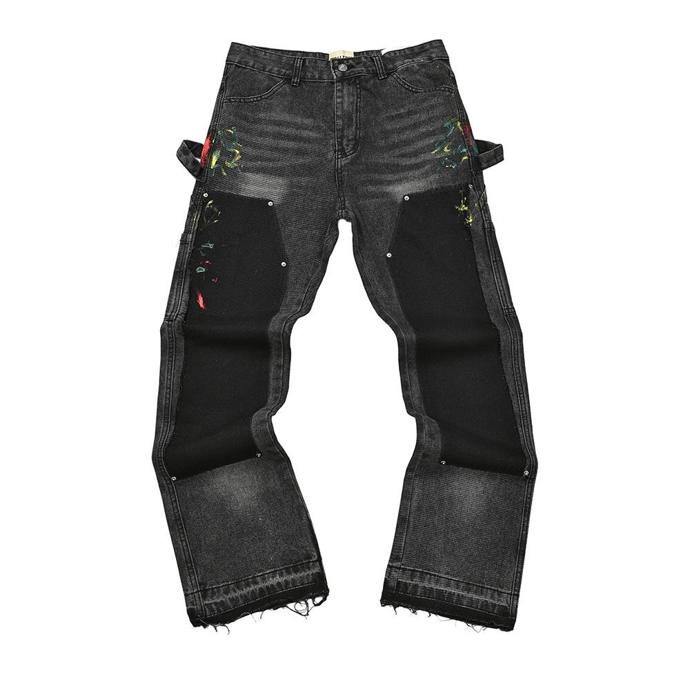 Trendy Wijde Jeans, Gewassen, Slijtageplekken, Patchwork, Unisex Stijl