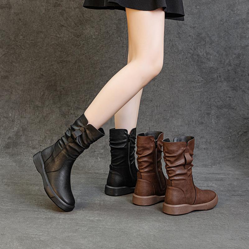 Autumn and Winter Retro Martin Women's Versatile Short Low Tube Thick Sole Thin Knight