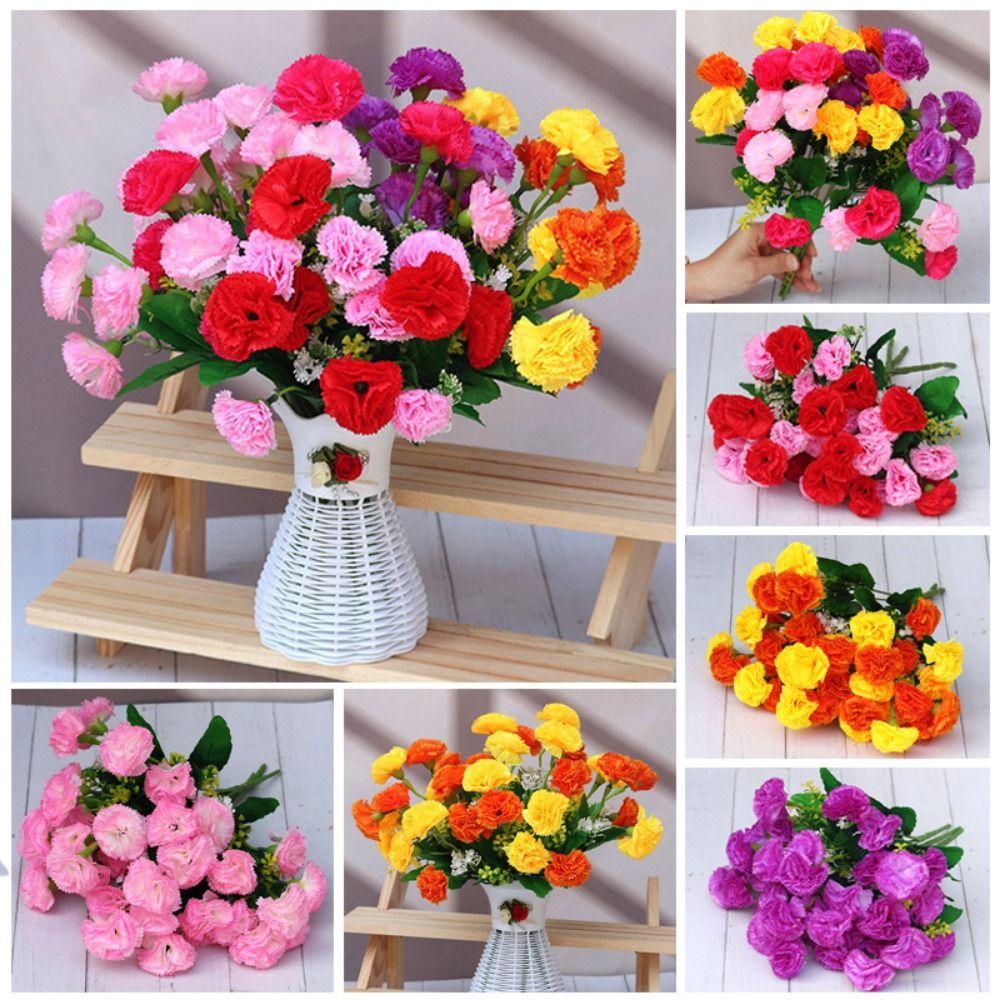 New 12 Heads Artificial Flowers Silk 6 Colors Small Carnation Wedding Arch Decor Carnation