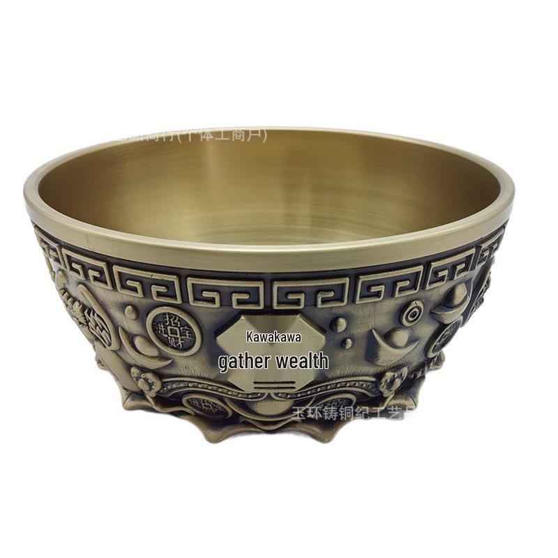Brass Five Blessings Treasure Pot Desktop Ornament for Home or Office Small-6 inch