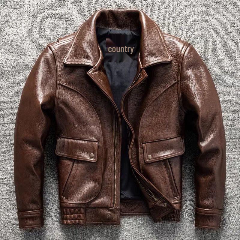 

Мужская приталенная куртка из мягкой кожи с отложным воротником - Трендовый осенне-зимний стиль XL коричневый