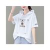 Women's Summer Lightweight Loose Hooded Short Sleeve T Shirt with Cartoon Print