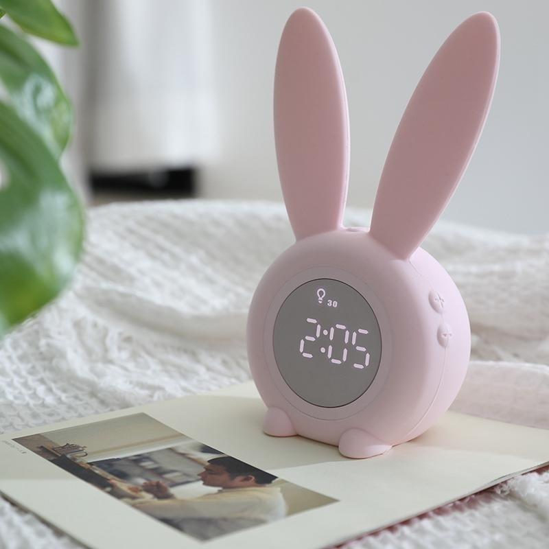 Cute Rabbit Alarm Clock with LED Night Light Function Household Alarm Clock