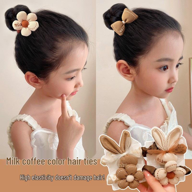 2024 Milk Coffee Color Fabric Flower Hair Ties - Children's Scrunchies & Women's Hair Accessories