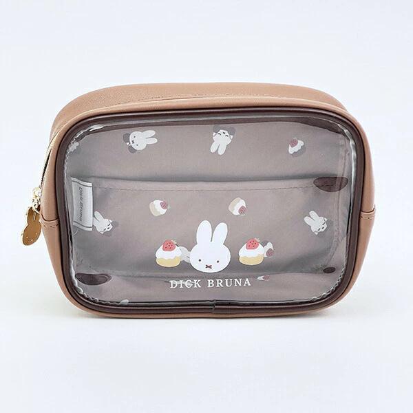 Kawaii Miffy Rabbit Makeup Bag Cartoon Miffy Rabbit Leather Semi-Transparent Girl Cute Cake Print Storage Bag