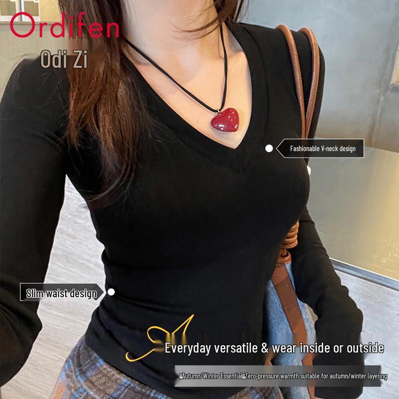 

Odifen Women s Soft Brushed V-Neck Long Sleeve Base Layer T-Shirt L
