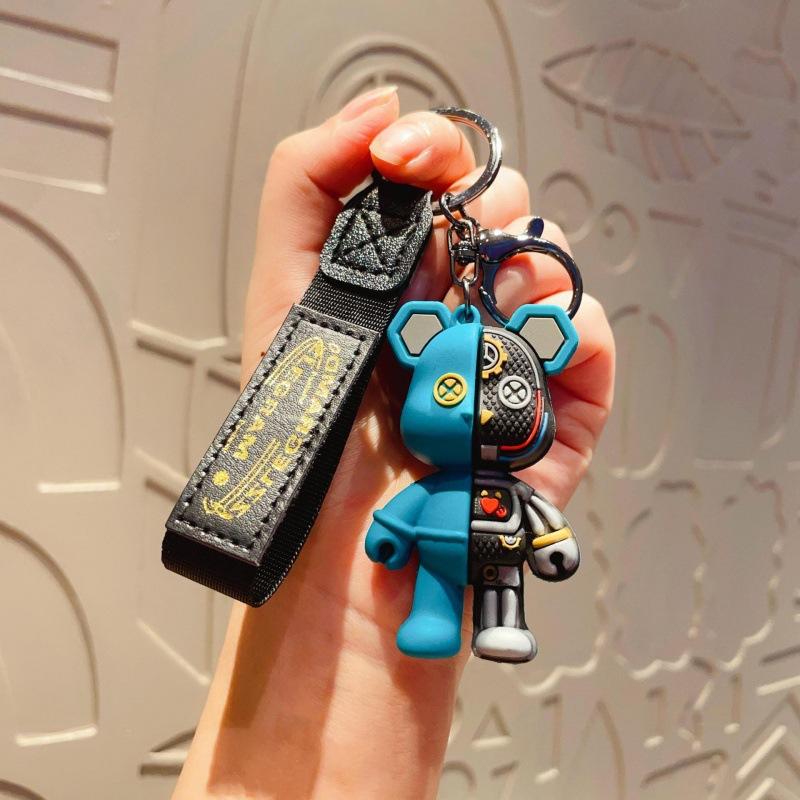 Cartoon Mechanical Teddy Bear Keychain Trendy Play Violent Bear Car Pendant Backpack Hanging Decoration Small Gift
