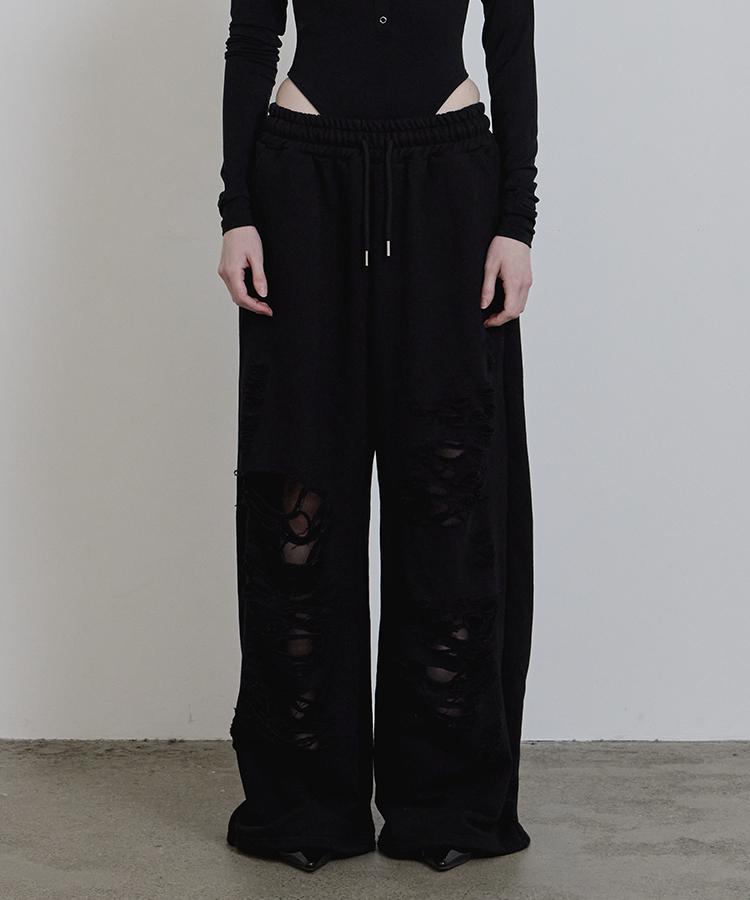 Eonibeu Destroyed Banding Sweat Pants Black