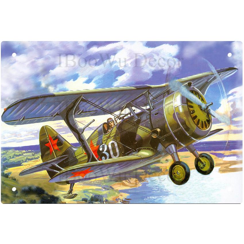 Airplane Fighter Vintage Metal Signs American Style Aircraft Wall Sticker Painting Poster Pub Bar Room Decor