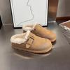 Fashion Lady Winter Shoes Warm Long Fur Inside Fashion Solid Khaki Color Woman Light Footwear Designer Suede Leather Shoes Slip-On Shoes
