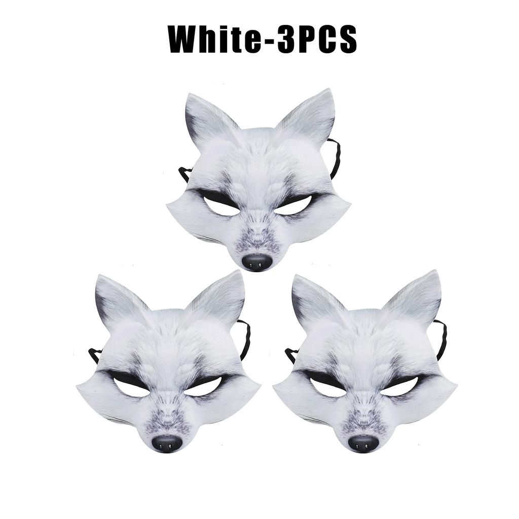 Breathable EVA Fox Half Mask Halloween Animal Cosplay Prop White Fur Effect Party Masquerade Lightweight Face Cover