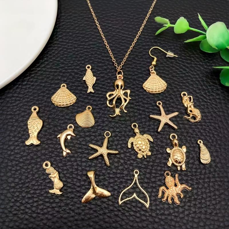 20/100Pcs Kc Silver Gold Plated Ocean-Themed Charm Set Random Assortment – Diy Jewelry Making Kit For Necklaces