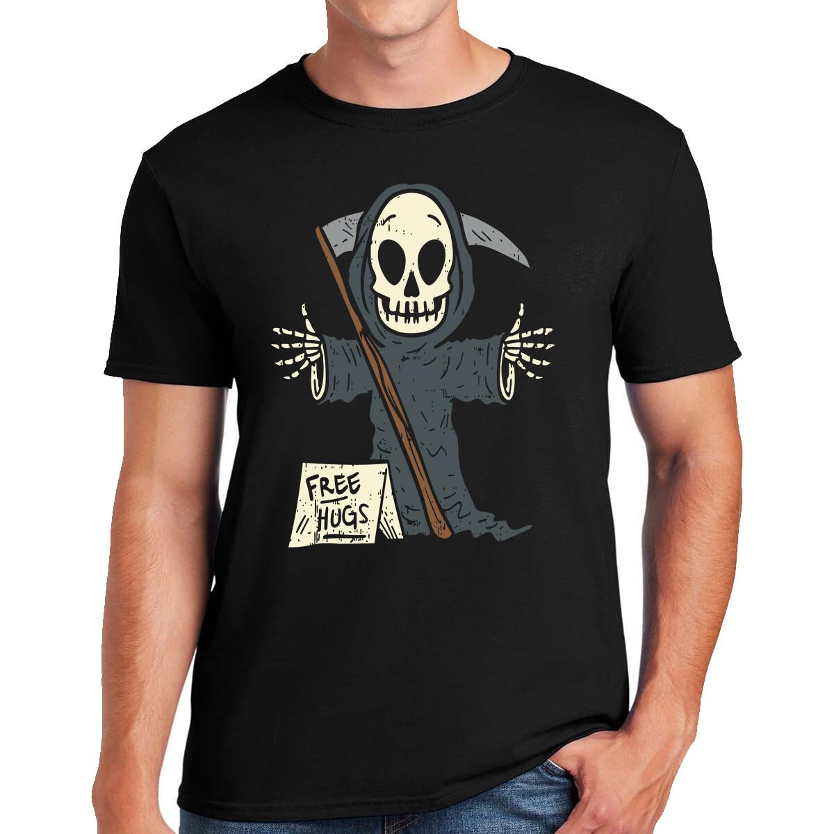 Funny FREE HUGS REAPER T-SHIRT Halloween 2023 Skull Rock Darkwear Tshirt Top Tee S разноцветный