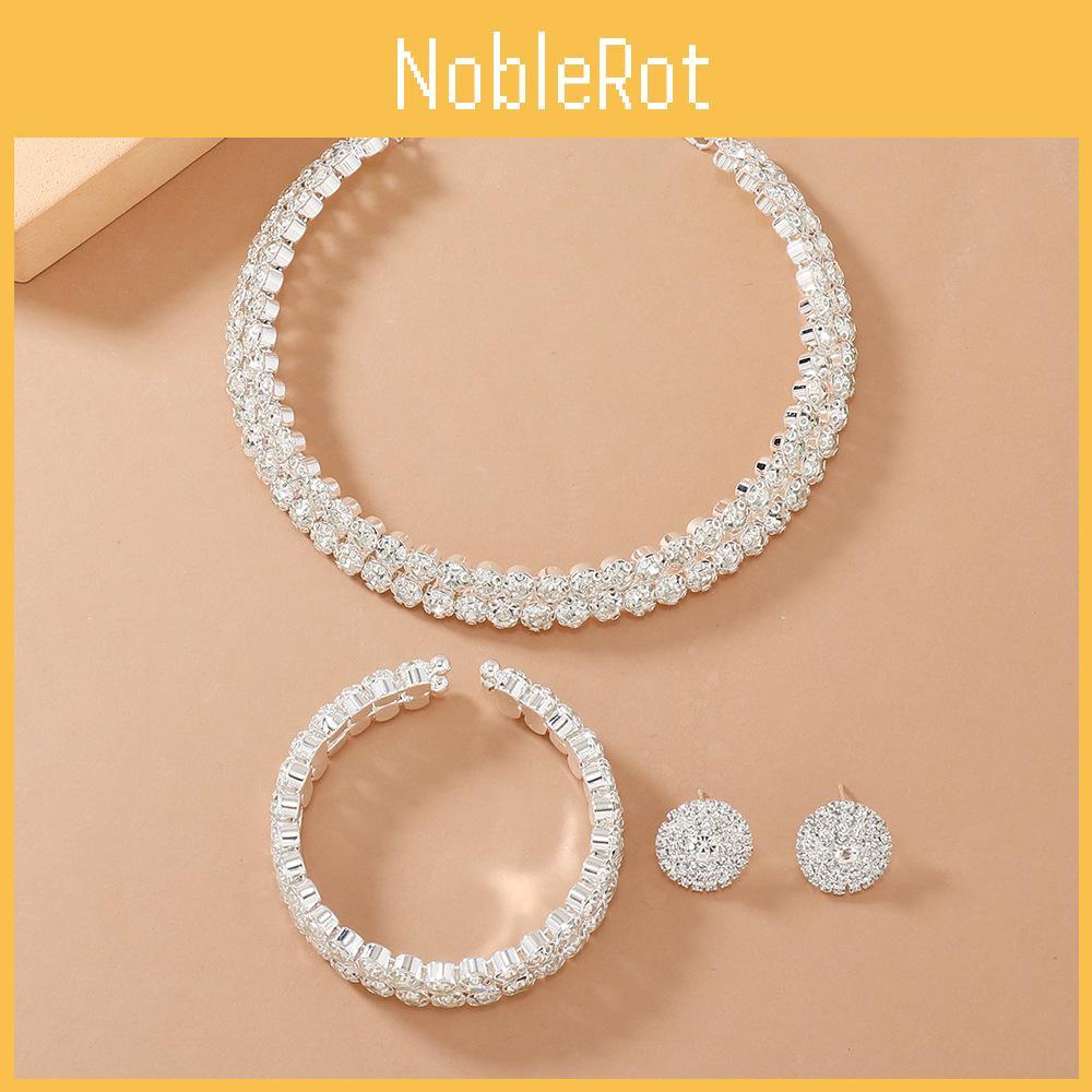 Double Layer Bridal Jewelry Set With Water Diamonds Pendant And Bracelet For Women