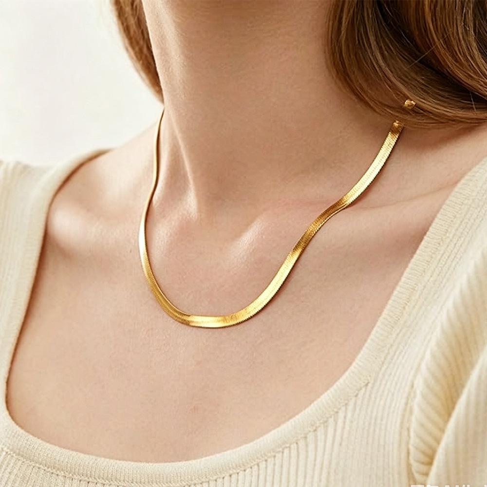 Snake Chain Necklace Dainty Simple Jewelry 2mm 3mm 4mm 5mm Chunky Herringbone 18K Gold Plated Thin Flat Snake Choker Necklaces