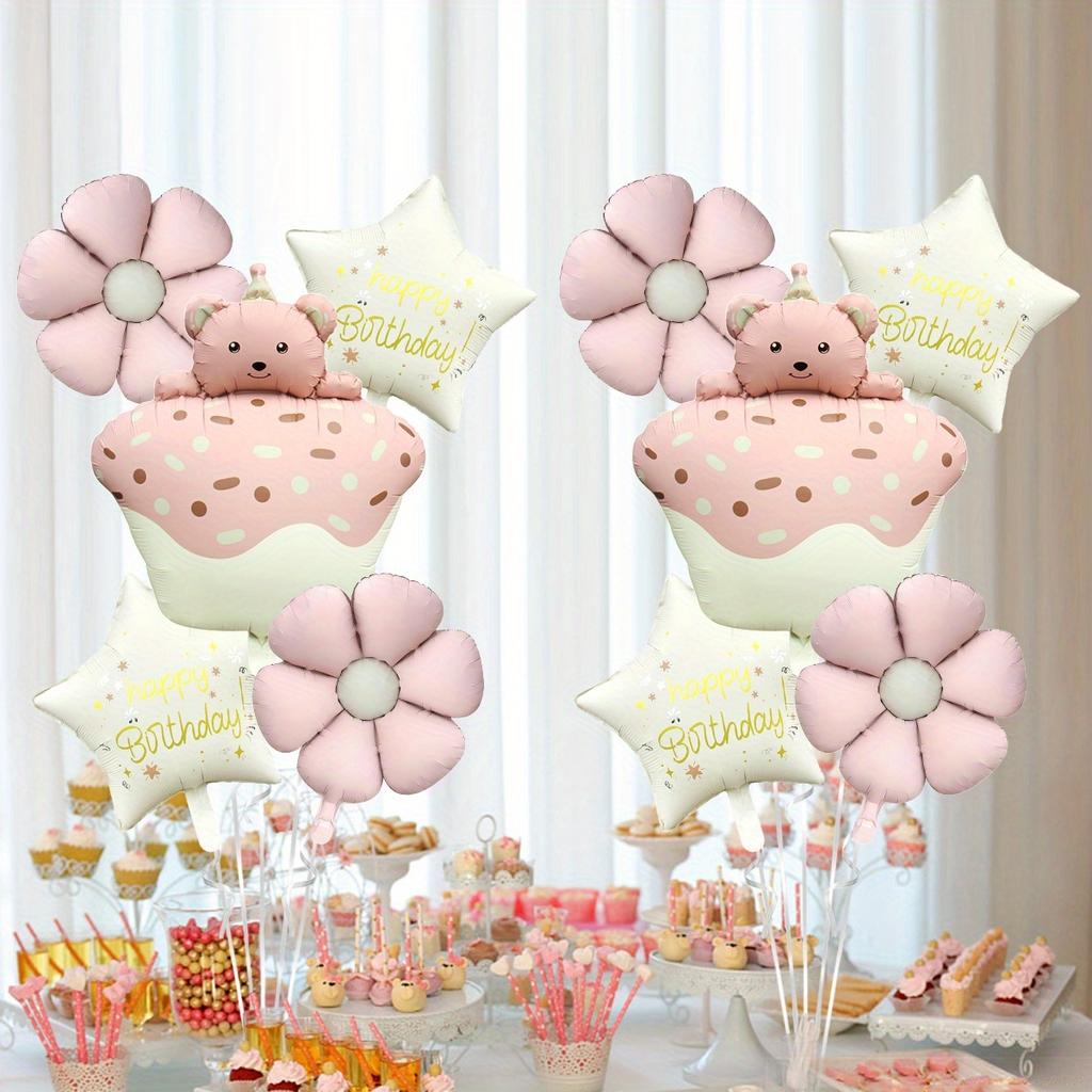 5pcs Cake Bear Stars Daisies Foil Balloon Set Birthday Party Decorations Weddings Graduation Celebrations Photo Props Backdrop
