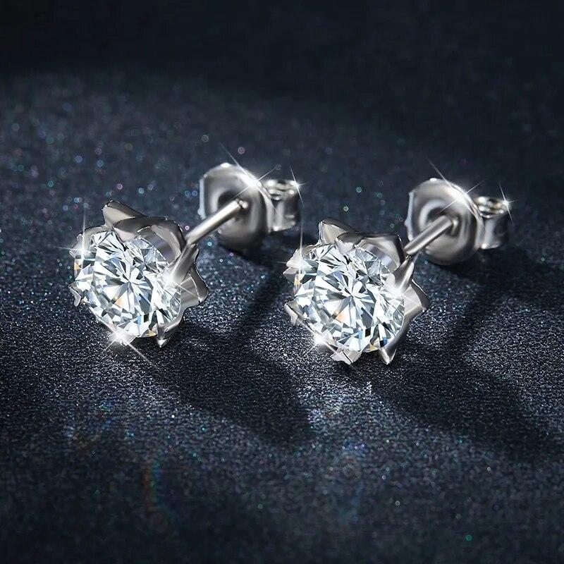 D Color 0.3-1.0 Carat 6.5mm Snowflake Cut  Moissanite Stud Earrings for Women 925 Sterling Silver Wedding Jewelry