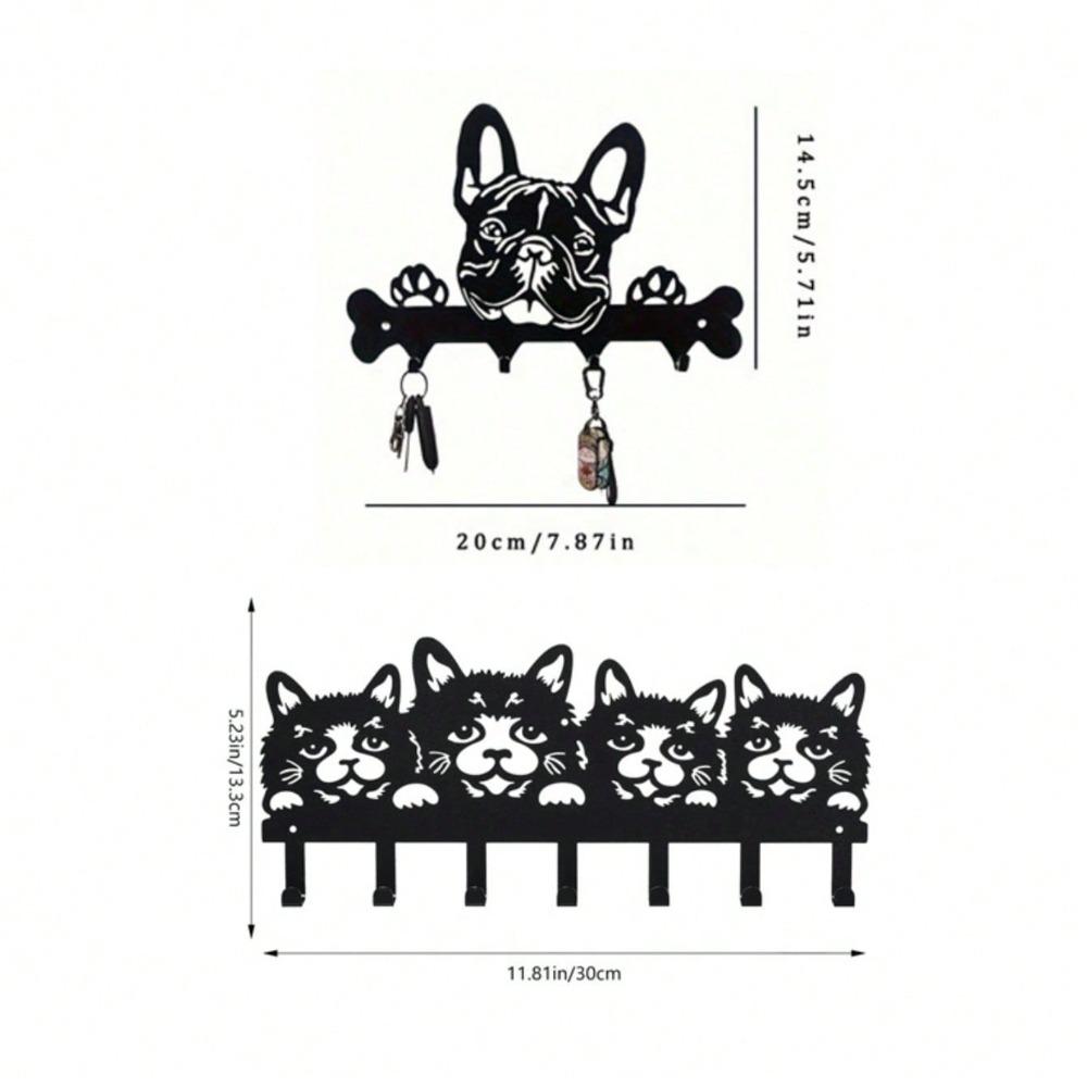 Black Wrought Iron Dog Shaped Key Towel Rack Wall Organizer Kitchen Home Storage
