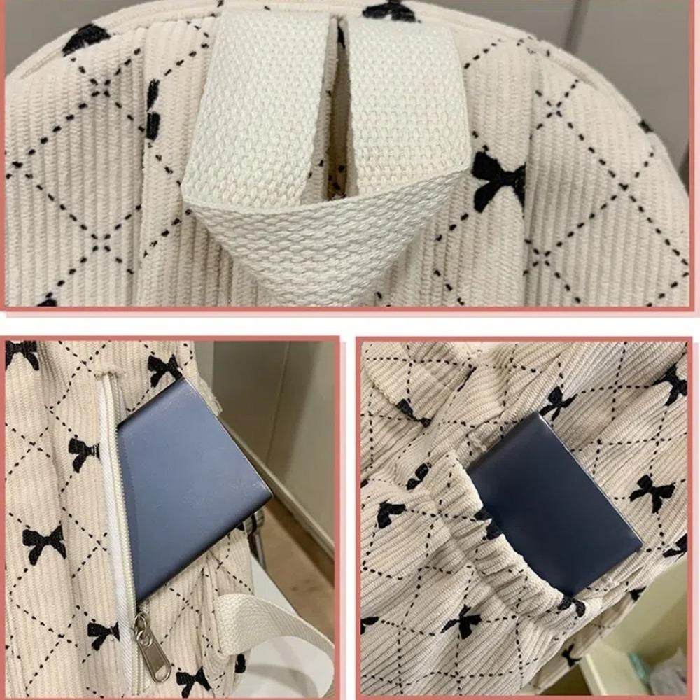 Fashion Bowknot Printed Women's Backpack Corduroy Large Capacity Students Backpack Travel Rucksack Women