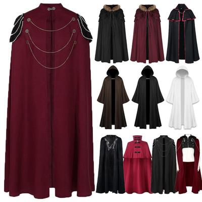 Unisex Medieval Royal Cape with Padded Shoulders, Beaded Chain, and Hood for Performances