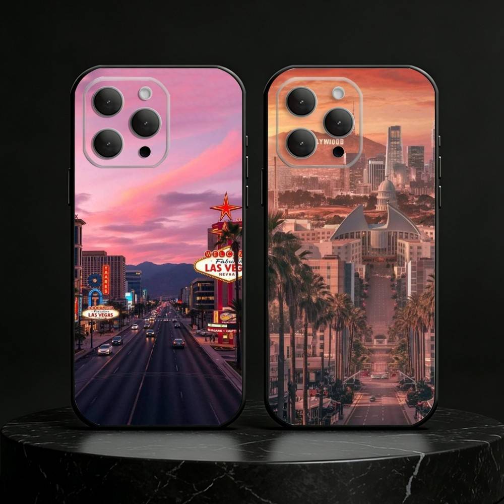 Travel Los Angeles California Phone Case For iPhone 17,16,15,14,13,12,11 Plus,Pro Max,SE4Soft Silicone Black Cover