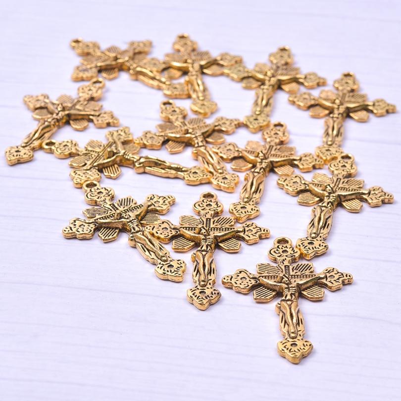 5Pcs Crosses Pendant Charms For Jewelry Making Supplies Christ Handmade Necklace Earrings Charm Gold Color Accessories Wholesale