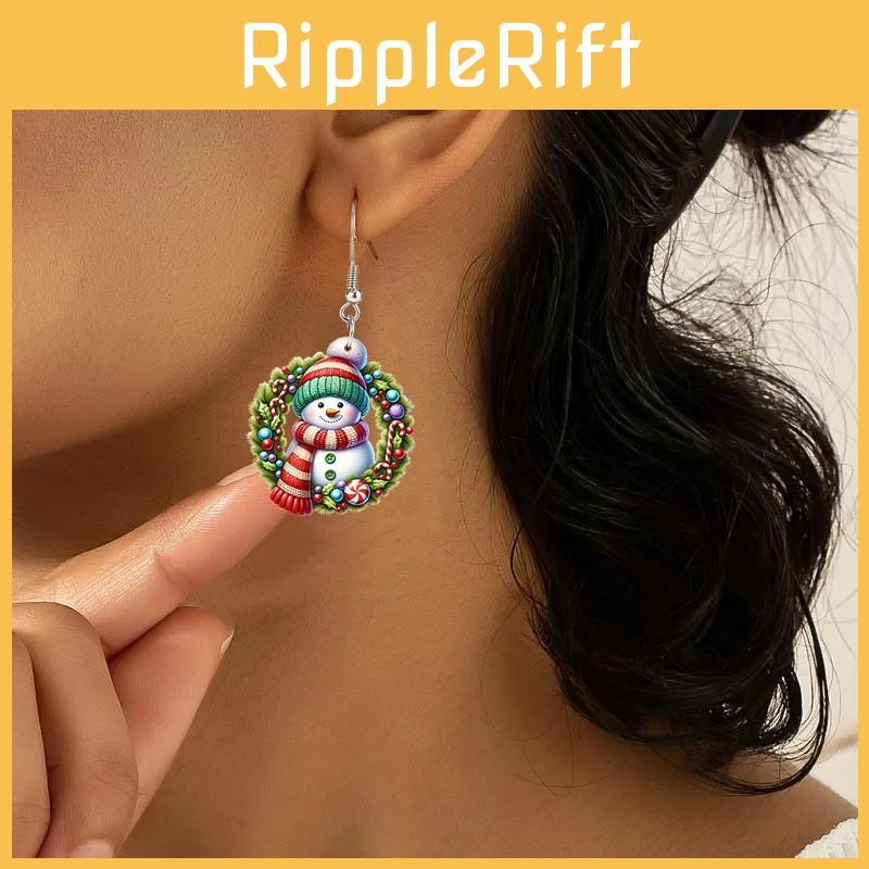 Boucles d'oreilles Bonhomme de neige en acrylique de Noël avec un design rond pour la décoration de fête de Noël