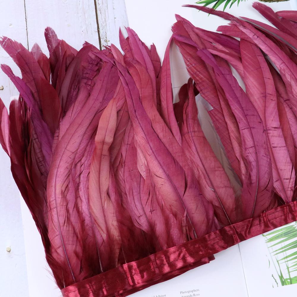 Red Rooster Tail Trims Natural Coque Feather Trimming Ribbon For Crafts Dress Skirt Carnival Costumes Plumes 10-12 Inch