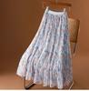 Qooth Blumen Tüllrock Hohe Taille Lagenrock Wadenlang Eleganter Midirock QT2609