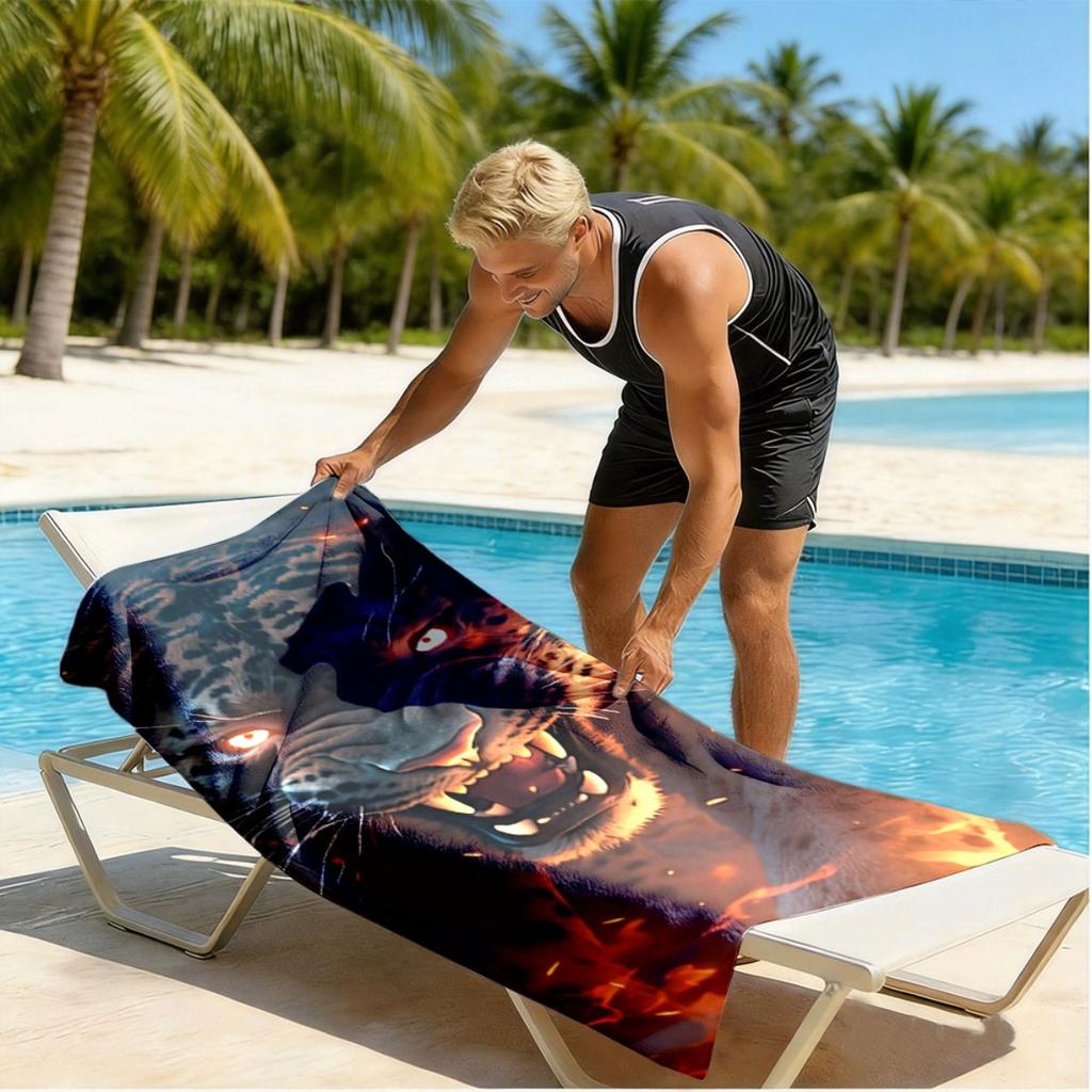 Dunkle Flamme Panther-Stil Polyester Mikrofaser Strandtuch Ist Hoch Saugfähig, Geeignet Für Schwimmen Und Strand Ausflüge