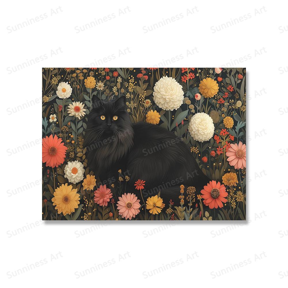 

Смешная бохо-кошка в стиле рэгдолл с цветами на холсте, подарок любителю кошек, настенная картина для кухни, декор для гостиной, постер для домашнего декора 21x30cm No Framed красный