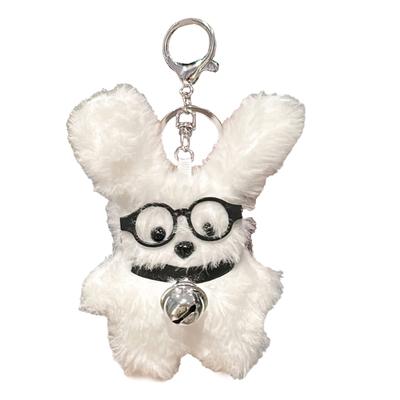 Cute Plush Glasses Puppy Keychain Car Keyring Party Gift Stuffed Dogs White Bag Pendant Ornament for Women Girl Teen